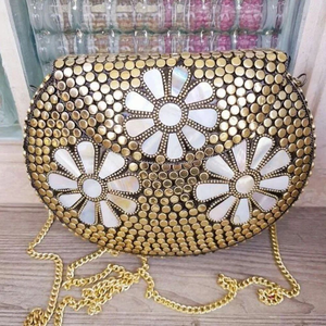 Wholesale FAIZA CRAFT <b>Silver</b>-Plated Mosaic Bohemian Patterns Metal Hardware <b>Clutch</b> Vintage Handmade Mosaic Stone Metal Crafts - Product Image 6