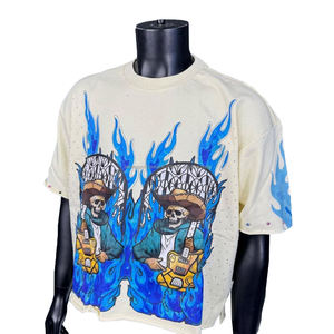 เสื้อยืดผู้ชายลายกราฟิกสไตล์วินเทจ ประดับเพชรเทียม ทรงโอเวอร์ไซส์ สตรีทแวร์ ผ้าฝ้าย - Product Image 3
