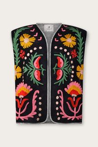 สินค้ามาใหม่ เสื้อกั๊กผ้ากำมะหยี่ปักลายดอกไม้สไตล์วินเทจ RAJASTHANI TEXTILE แบบซูซานี คันธา แจ็คเก็ตสั้นสำหรับผู้หญิงอินเดีย พร้อมโลโก้ด้านหน้า - Product Image 4