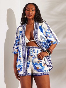 Ensemble d'été pour femmes, motif uni, imprimé numérique, léger, 100% coton, respirant, décontracté, longueur intégrale, tendance, prix abordable - Product Image 3