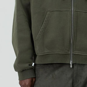 Vente en gros : Sweat à capuche zippé oversize pour homme, coupe carrée décontractée / Sweat à capuche uni pour homme, style épuré à épaules tombantes, décontracté pour le quotidien 2026 - Product Image 3