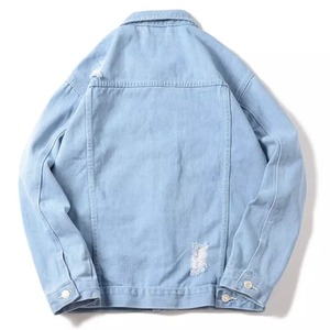 Men's Light Purple <b>Denim</b> Jacket Regular Fit Solid Color Button Front Casual Spring Style Woven Cotton <b>Coat</b> - Product Image 2