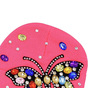 Bonnet en tricot côtelé noir clouté de cristaux, doux et chaud, unisexe, avec logo personnalisé, style casquette de motard, perle, vente en gros - Product Image 5