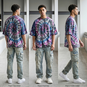 T-shirts Boxy Tie-Dye à Épaules Tombantes pour Hommes, Col Rond Oversize, T-shirt Tie-Dye Délavé, T-shirt Boxy Personnalisé par Sublimation pour Hommes - Product Image 6