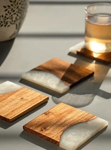 Sous-verres carrés en bois et résine, design classique, écologiques, épaisseur 6 mm, pour la maison, la table et les fêtes - Product Image 4