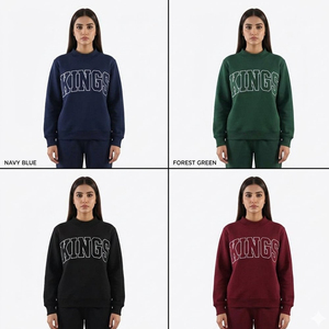 Sudadera de cuello alto azul marino para mujer con estampado de letras Kings en la parte delantera, corte regular, 100% poliéster, tejido de punto, para otoño/invierno. - Product Image 5