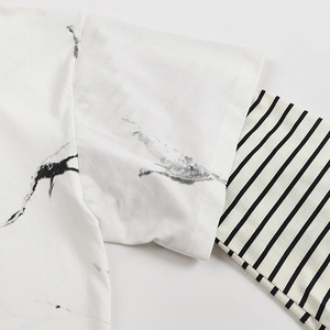 Men's Cotton Poplin <b>Polo</b> Shirt Short Sleeve <b>White</b> Marble Print Black Collar Striped Sleeves Casual Breathable Style - Product Image 5