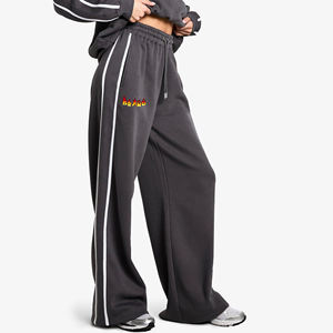 Pantalon de survêtement de haute qualité pour femme, coupe large, couleur unie, taille élastique avec cordon de serrage, épais, personnalisable - Product Image 4