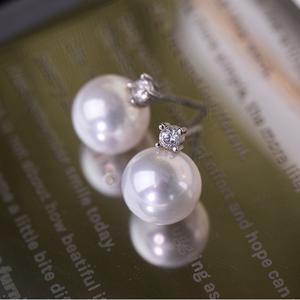 Light Luxury High-End S925 <b>Silver</b> Pure Crystal <b>Earrings</b> 10-11mm High Heels with Freshwater <b>Pearl</b> Round Design - Product Image 1