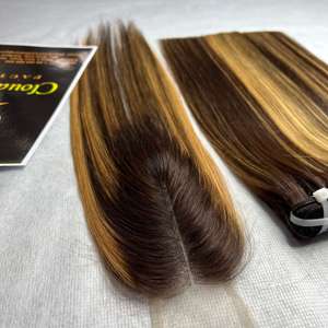 Extensions de cheveux vierges lisses/ lisses comme des baguettes, cheveux humains du Vietnam, mèches/ couleurs piano, avec fermeture - Product Image 1
