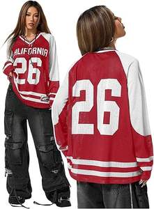 Venta al por mayor de fábrica: Camiseta deportiva de malla para mujer, estilo fútbol, manga larga, oversize, ropa urbana OEM ODM - Product Image 5