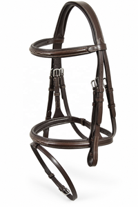 Brida para Caballo de Cuero Genuino con Frenteal Acolchado, Cosería Decorativa Blanca, Correa para la Nariz y Hebillas de Latón para Equitación - Product Image 4