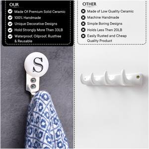 Crochet mural décoratif en céramique fait main en forme de lettre S, blanc et noir, robuste, pour manteaux, chapeaux, sacs et vêtements - Product Image 3