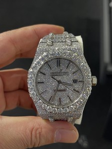 Reloj Mecánico Iced Out con Moissanita, Caja Redonda de Acero Inoxidable, Visualización de Fecha Analógica, Reloj de Pulsera de Lujo y Moda, 40MM - Product Image 1
