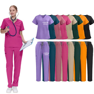 Conjunto de Uniforme Médico para Mujer al por Mayor: Blusa con Cuello en V y Pantalones Cargo, Uniforme de Enfermería Multibolsillos Elástico para Trabajo, Enfermeras, SPA y Salones - Product Image 1