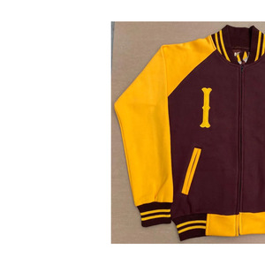 Greek Clothing Apparels Iota Varsity <b>Jacket</b> Full Sleeve Zipper Embroidered Letter Adult Autumn Maroon Gold - Product Image 2