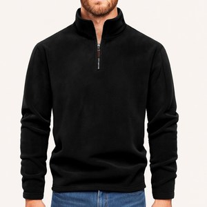 Sudadera de algodón ligera informal con media cremallera y cuello simulado de forro polar premium para hombre - Product Image 5