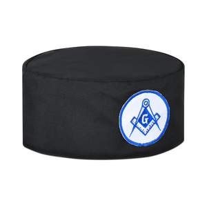 Gorra de coronación Premium Blue Lodge negra con bordado azul y blanco de cuadrado y brújula, fabricada a medida por G Custom Manufacturer, insignia masónica. - Product Image 2