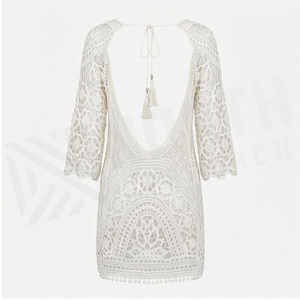 NORTH APPROACH Women's <b>White</b> Crocheted V-Neck Swimdress With Floral <b>Lace</b> Pattern And Tassel Hem Regular Fit - Product Image 2