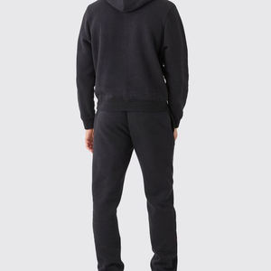 Ensemble de survêtement unisexe noir à capuche, manches longues, couleur unie, décontracté, écologique, design 2 en 1, sweat-shirt en coton, pantalon de jogging - Product Image 4
