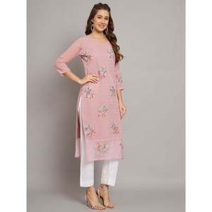 ÚLTIMA GEORGETTE CHICKENKARI TRABAJA SOLO KURTI PINK - Product Image 1