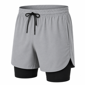 QUBA FASHION OEM – Nouveauté : Short de sport gris pour homme, séchage rapide, imperméable, taille haute avec cordon de serrage, poches, couleur unie, en Spandex - Product Image 1