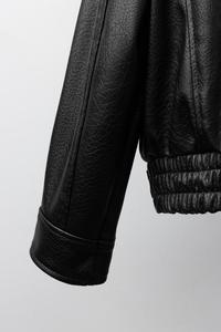 Blouson moto en cuir PU noir pour homme, col montant, fermeture éclair, longueur standard, coupe classique, style automne, garniture en fourrure, doublure en fausse fourrure - Product Image 3