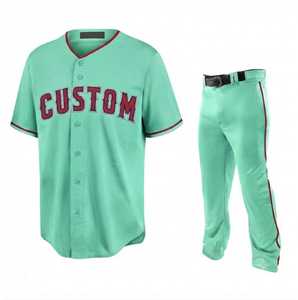 Mint <b>Green</b> Baseball Jersey Pants Set <b>Silk</b> Screen Printed 100% Polyester Elastic Waist Breathable Crew Neck Short Summer Softball - Product Image 1