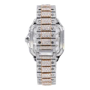 นาฬิกาข้อมือสแตนเลสสตีลหรูหรา ดีไซน์ทันสมัยสไตล์ฮิปฮอป หน้าปัดทรงสี่เหลี่ยมประดับเพชรโมอิสซาไนต์และควอตซ์เต็มหน้าปัด - Product Image 3