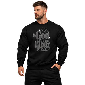 เสื้อสเวตเชิ้ตคอกลมสีดำสำหรับผู้ชาย ขายส่ง ลายกราฟิกประดับเพชร “God Be The Glory” ทรงหลวม ผ้าคอตตอนผสม - Product Image 1