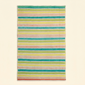 Tapis en laine tissé plat rayé vert turquoise jaune Sorbet Tropical, écologique, antidérapant, fait main, à poils épais, pour - Product Image 1