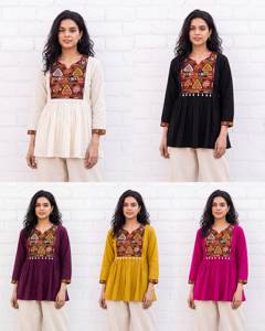 Women Purple Embroidered Rayon <b>Kurti</b> Ethnic <b>Top</b> Casual Midi Length India Pakistan Style Indian Festival Wear Short Kurtis - Product Image 6