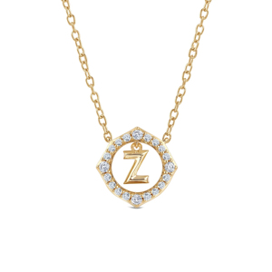 Collier pendentif plaqué or avec accent diamant, breloque lettre Z, chaîne à maillons ronds taille brillant, style classique, unisexe - Product Image 1