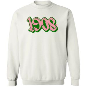 Sweat-shirt à col rond blanc 1908 avec motif graphique, manches longues, poignets côtelés, décontracté, en polaire pour femme, mode streetwear, usage quotidien - Product Image 1