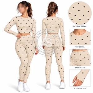 Women's 2 Piece Yoga Set <b>Navy</b> Blue Floral Print Long Sleeve <b>Crop</b> Top High Waist Full Length <b>Leggings</b> Four-Way Stretch - Product Image 4