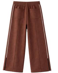 Pantalon de survêtement marron chocolat pour femme, coupe large, avec passepoil latéral, taille élastique et cordon de serrage, décontracté, coupe ample, jambe droite, pour la détente - Product Image 2