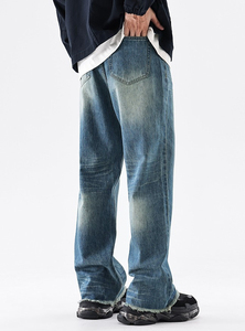 Jean en denim déchiré à taille haute et coupe large pour homme, coupe décontractée, 100 % coton, style décontracté automne - Product Image 5