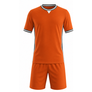 Trendy Vibrant Orange Soccer Uniform Set with Black and White Trim Sublimated Football uniform teamwear - Product Image 1