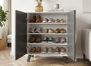 Essence Malaysia Modern 2-Door 4-Tier Knock-Down/DIY Shoe <b>Cabinet</b> SC229ZV White Dark <b>Grey</b> Chipboard MDF Living Room Entry - Product Image 2