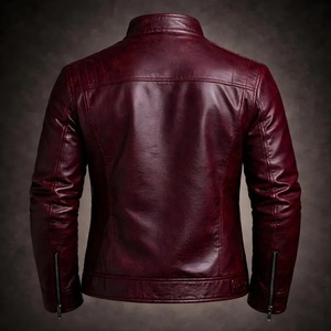 Veste de motard en cuir vintage bordeaux pour homme, veste de moto en véritable peau de mouton - Product Image 2