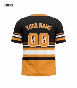 Camiseta de Manga Corta Tejida para Hombre, Color Negro Sólido, Amarillo Dorado y Blanco, con Estampado del Nombre del Equipo, Cuello Redondo, Corte Regular, Formal - Product Image 2