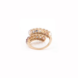 Anillo de Compromiso de Oro Amarillo de 14K con Diamantes y Zafiros Multicolor Arcoíris, Diseño Exclusivo, Joyería con Piedras Preciosas Naturales - Product Image 6