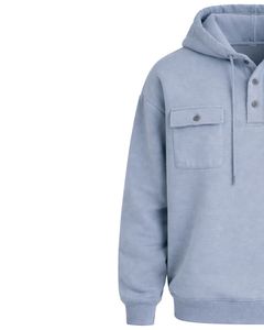Sweat à capuche bleu ciel pour homme avec patte de boutonnage, double poche poitrine, style streetwear décontracté, fabricant sur mesure - Product Image 3