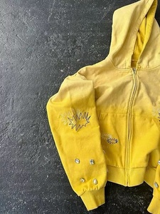 Sweat-shirt à capuche jaune avec broderie et strass, unisexe, décontracté, tricoté, surdimensionné, pour le printemps - Product Image 2