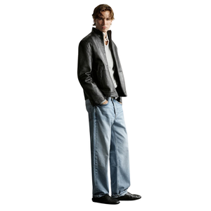 Men's Black Genuine <b>Leather</b> Streetwear <b>Blazer</b> <b>Jacket</b> Notch Lapel Three Button Front Relaxed Fit Premium Custom Fashion Outerwear - Product Image 4