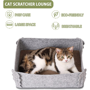 Rectangular <strong>Cat</strong> Corrugated Scratcher Pad Lounge <strong>Box</strong> Felt Pet <strong>Bed</strong> with Removable Cardboard - Product Image 5
