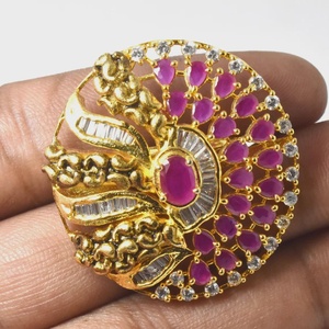 Anillo Ajustable de Rubí Polki Más Vendido, Anillo Kundan Chapado en Oro Amarillo, Joyería Étnica India Hecha a Mano, Regalo para Novias - Product Image 2