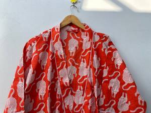 Robe kimono en coton imprimée au bloc, style bohème, pour la détente ou comme robe de chambre pour demoiselle d'honneur - Product Image 2