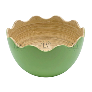 Bol en bambou naturel à bords festonnés, laqué sur mesure, pour salade de fruits, écologique, décoration de Pâques, Vietnam - Product Image 1