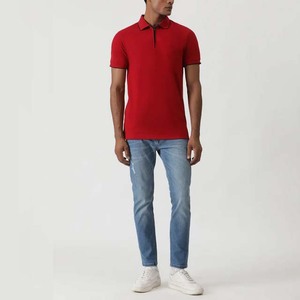 Men's <b>Red</b> Short Sleeve Knitted <b>Polo</b> <b>Shirt</b> With Zipper Casual Solid Color Regular Fit Cotton/Polyester Summer Men's <b>Polo</b> <b>Shirts</b> - Product Image 2
